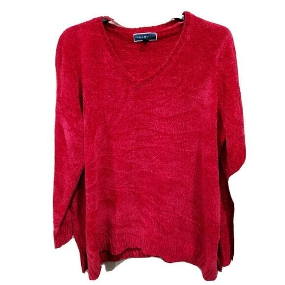 Karen Scott Sweater Top 1X Plus Size Chenille Red - Picture 4 of 5